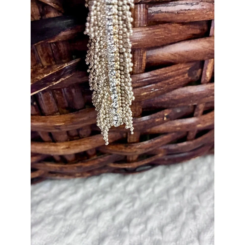 Gold Rhinestone Fringe Bracelet Multi Strand Tassel Statement Glam